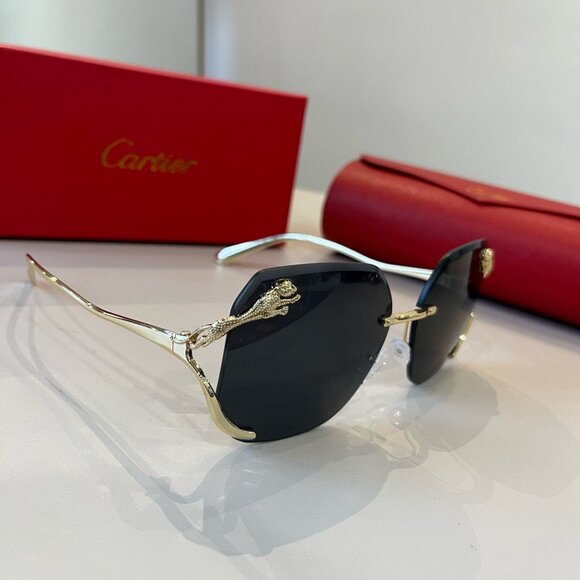 Cartier Gold Metal Frame Black Sunglasses - Picture 1 of 6